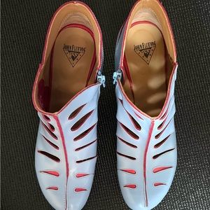 John Fluevog Blue/Red zip booties - size 7.5